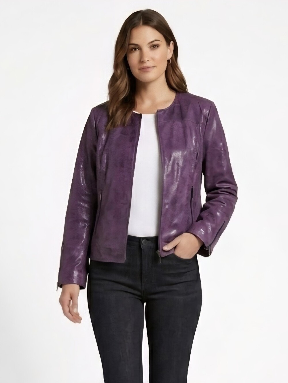 Terry Lewis Jacket Classic Luxuries 100% Genuine Leather Women 2X PurpleTextured